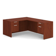 OfficeSource Laminate Double 3/4 Hanging Pedestal ''L'' Desk - 60'' x 30'' - Cherry