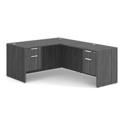 OfficeSource Laminate Double 3/4 Hanging Pedestal ''L'' Desk - 60'' x 30'' - Coastal Gray