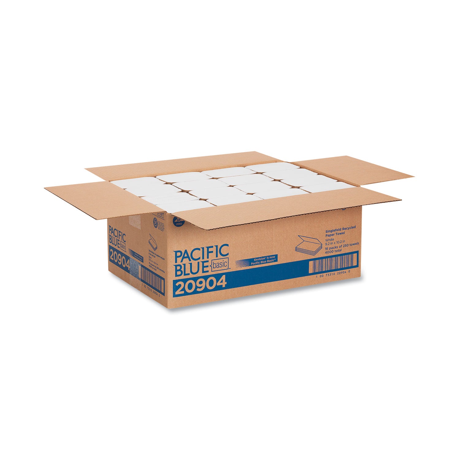 Pacific Blue Basic S-Fold Recycled Paper Towels - 9.25" Width x 10.25" Length - White - 250/Pack - 16 / Carton