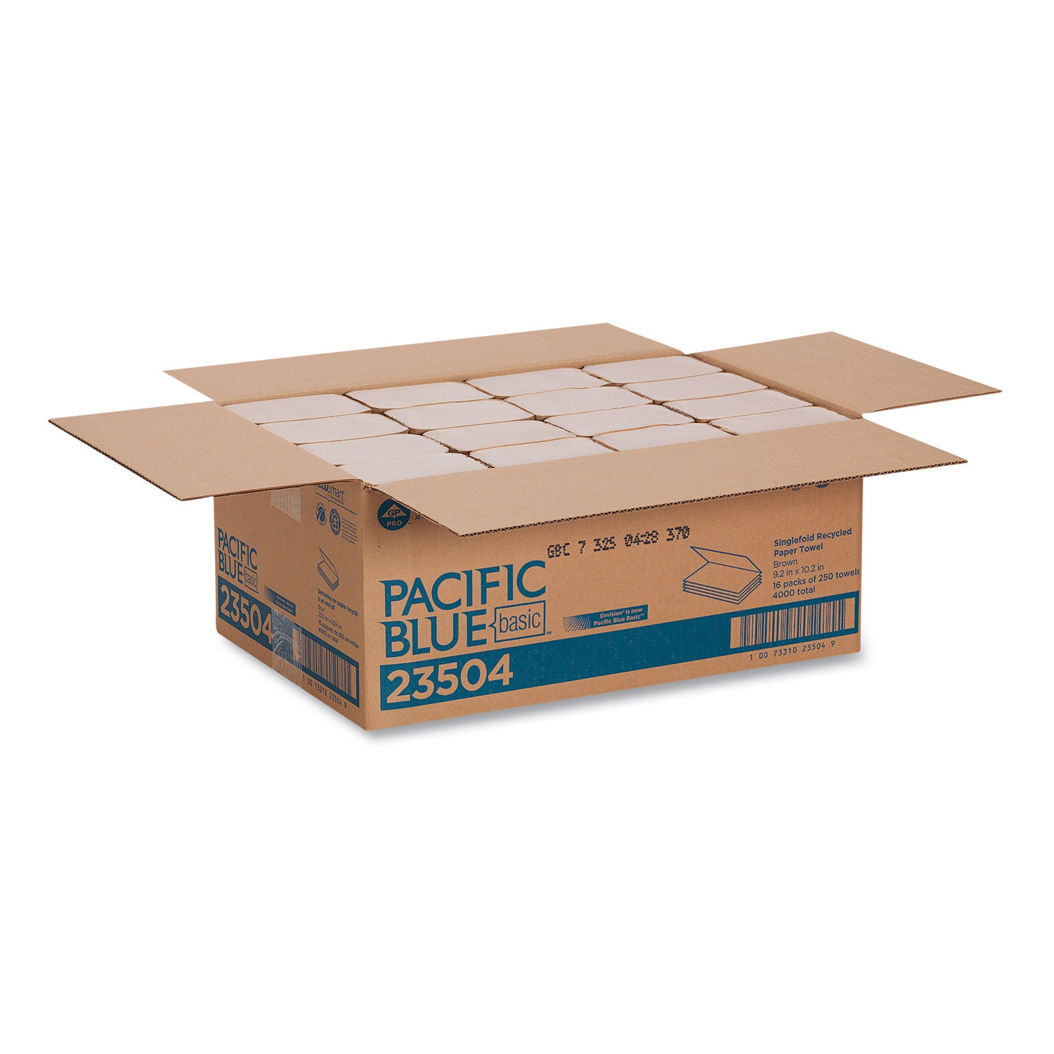 Pacific Blue Basic S-Fold Recycled Paper Towels - 9.25" Width x 10.25" Length - Natural - 250/Pack - 16 / Carton