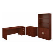 Bush Business Furniture Series C 72W Office Desk with Bookcase and File Cabinets in Mahogany - 71.1" Width x 29.37" Depth x 72.8" Height