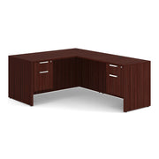 OfficeSource Laminate Double 3/4 Hanging Pedestal ''L'' Desk - 60'' x 30'' - Mahogany