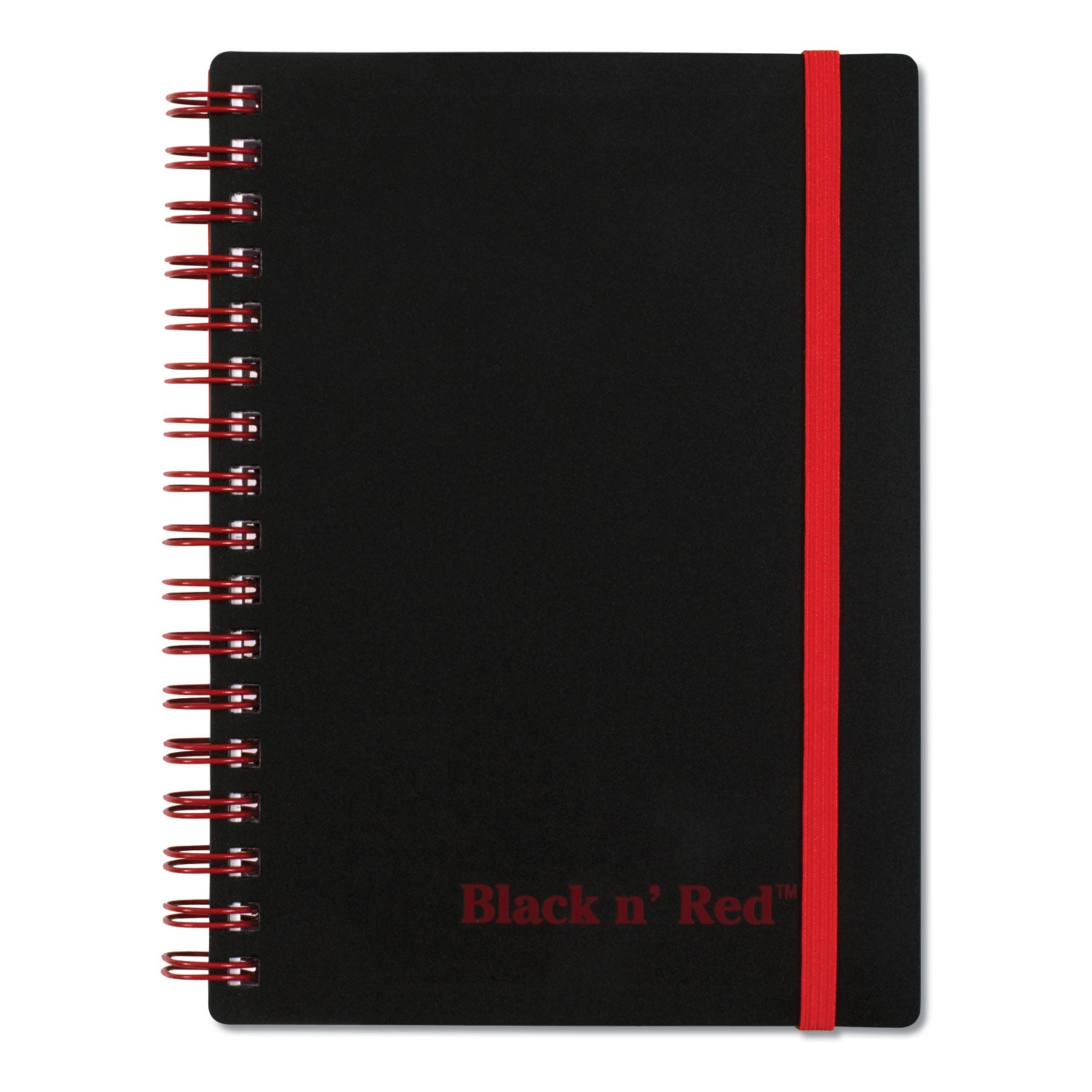 Black n' Red Business Notebook - 70 Sheets - Double Wire Spiral - 24 lb Basis Weight - A6 - 4 1/8" x 5 7/8" Sheet Size - White Paper - Red Binding - Black Polypropylene Cover - Perforated, Wipe-clean Cover, Strap - 1 Each