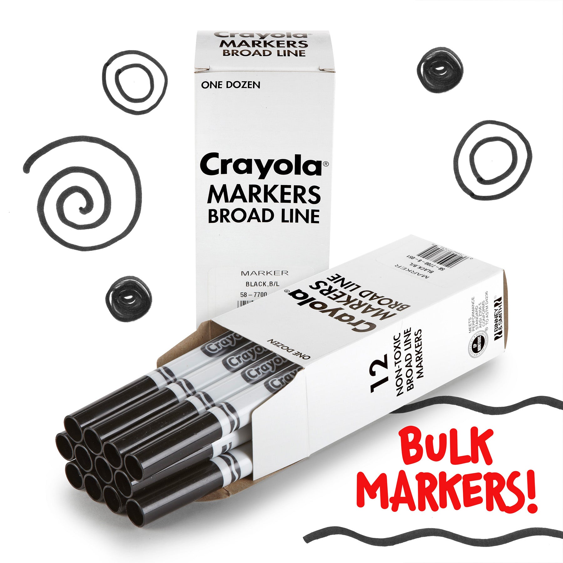 Bulk Markers, Conical Tip, Black, 12 Count