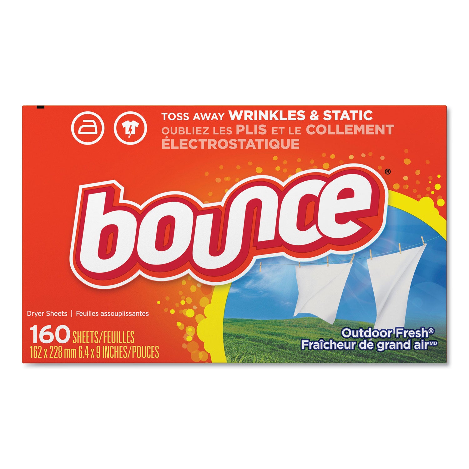 Bounce Dryer Sheets - Sheet - Outdoor Fresh Scent - Orange - 160/Box - 6 / Carton