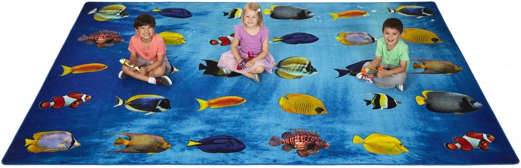 Friendly Fish Seating Rug - 8ft x 12ft - Rectangle - Blue