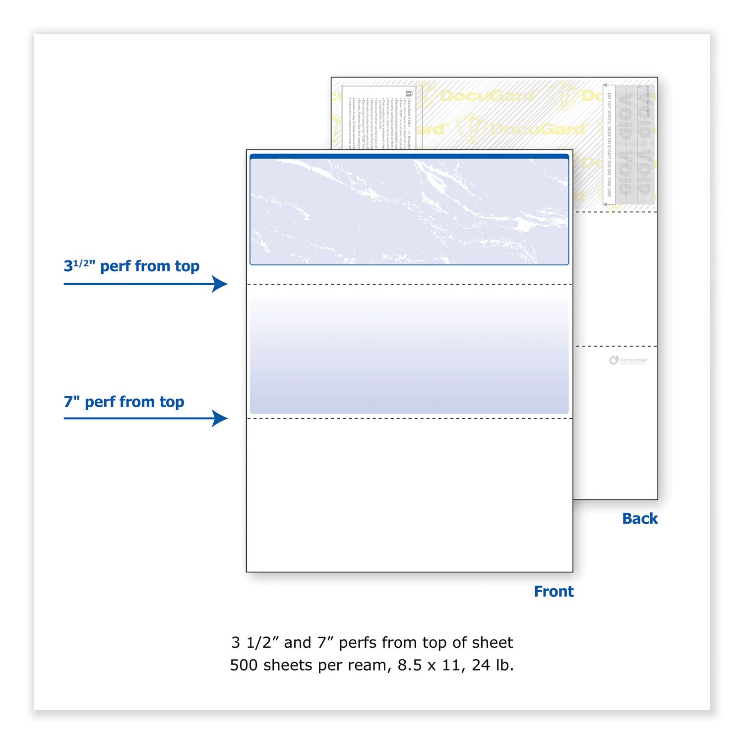 DocuGard Security Business Checks, Letter Size 8.5" x 11", 24 lb, Marble Blue, 500 Sheets per Ream