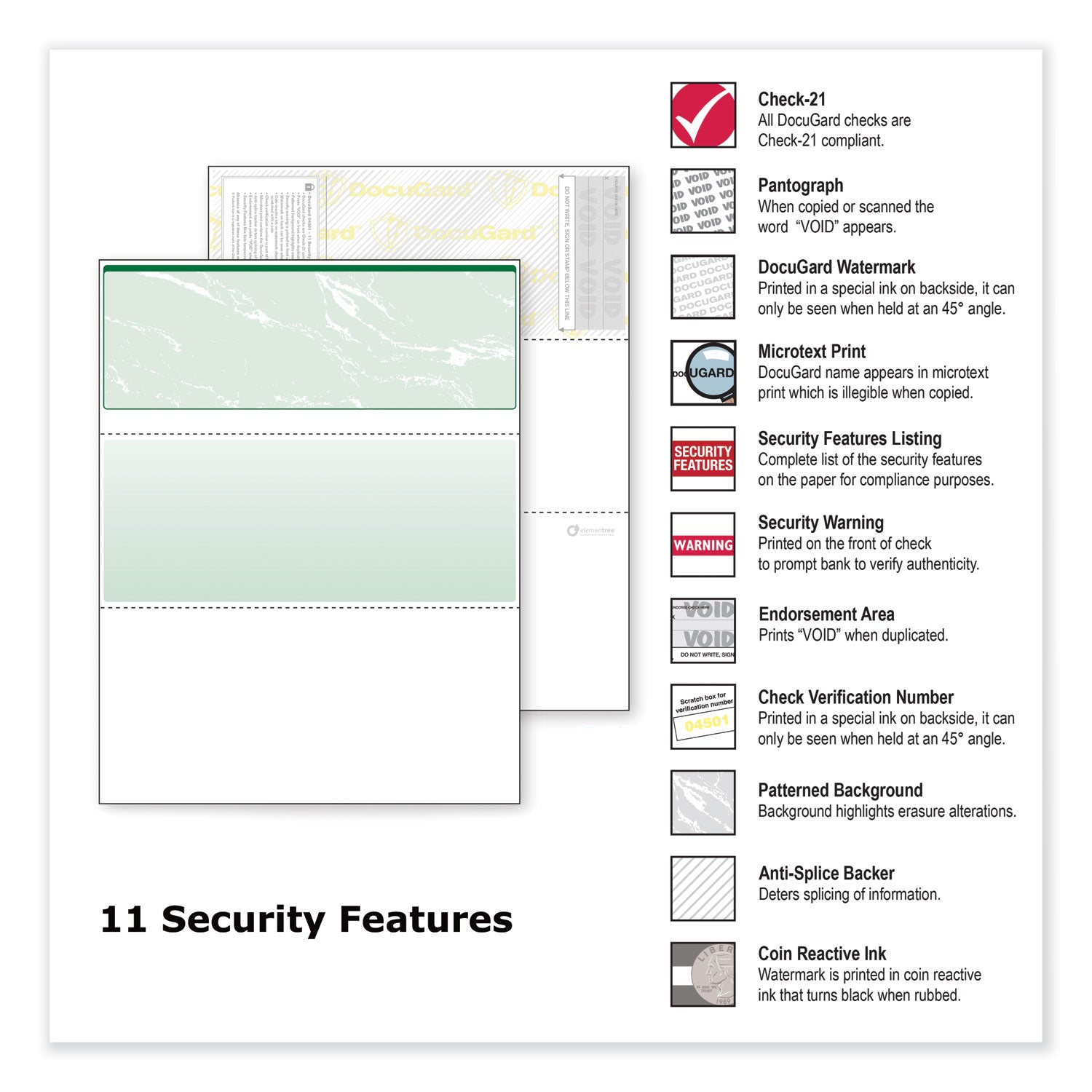 DocuGard Security Business Checks - Letter - 8 1/2" x 11" - 24 lb Basis Weight - Erasure Protection, Watermarked - Marble Green - 500 / Ream
