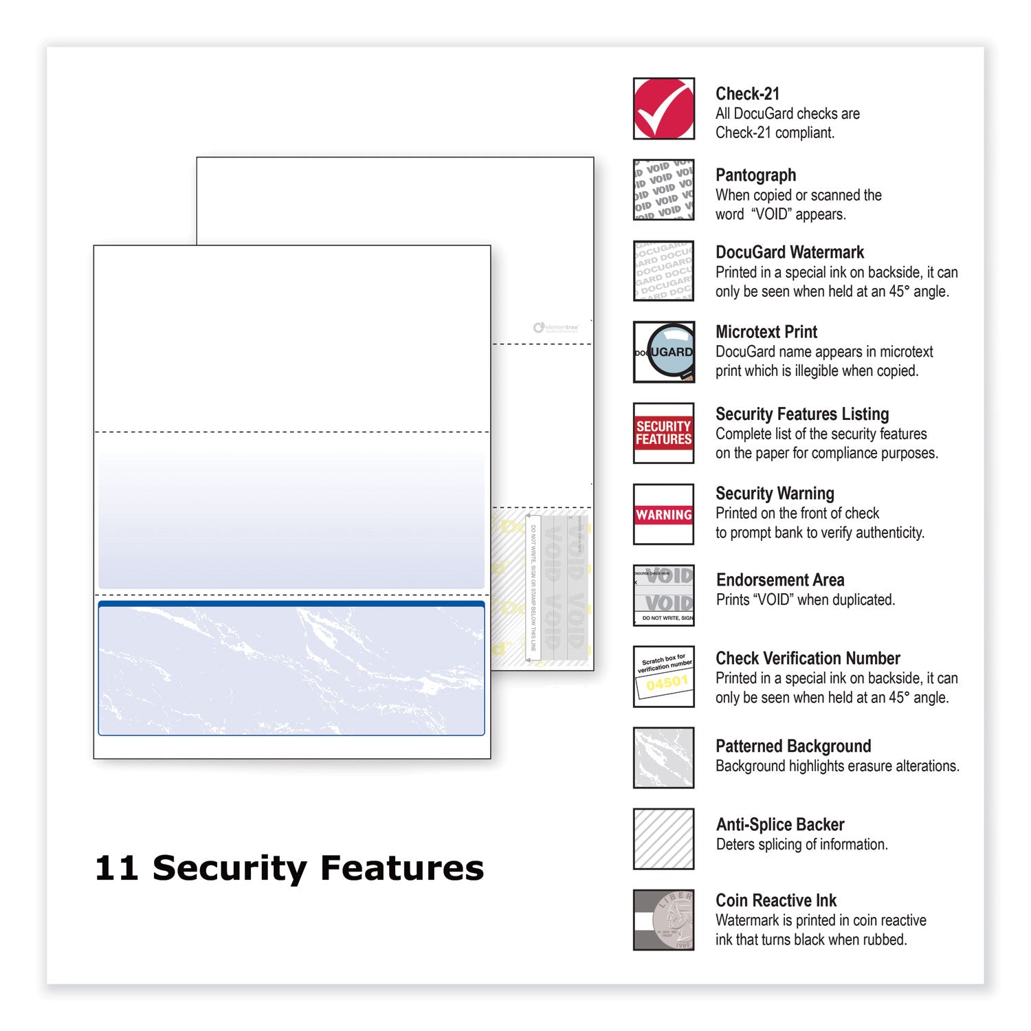 DocuGard Security Business Checks, Letter Size 8.5" x 11", 24 lb, Smooth, Erasure Protection, Watermarked, Marble Blue, 500 Sheets per Ream