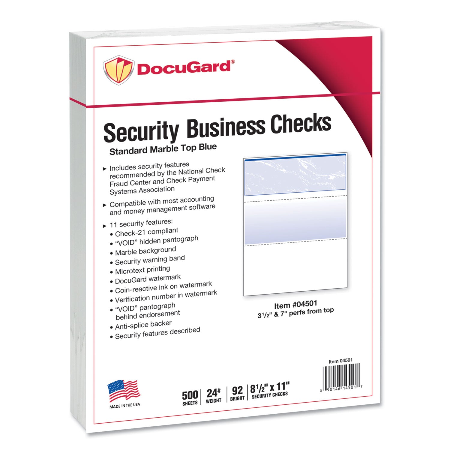 DocuGard Security Business Checks, Letter Size 8.5" x 11", 24 lb, Marble Blue, 500 Sheets per Ream