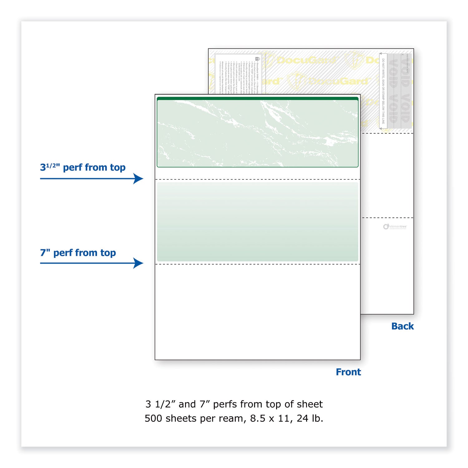 DocuGard Security Business Checks - Letter - 8 1/2" x 11" - 24 lb Basis Weight - Erasure Protection, Watermarked - Marble Green - 500 / Ream