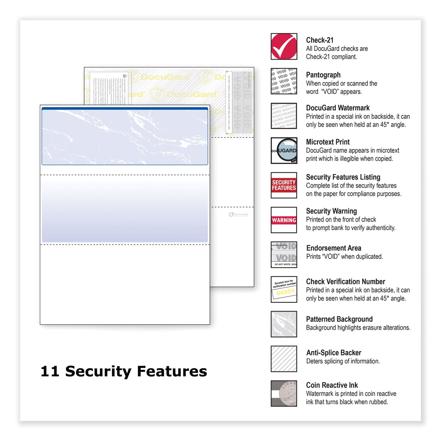 DocuGard Security Business Checks, Letter Size 8.5" x 11", 24 lb, Marble Blue, 500 Sheets per Ream
