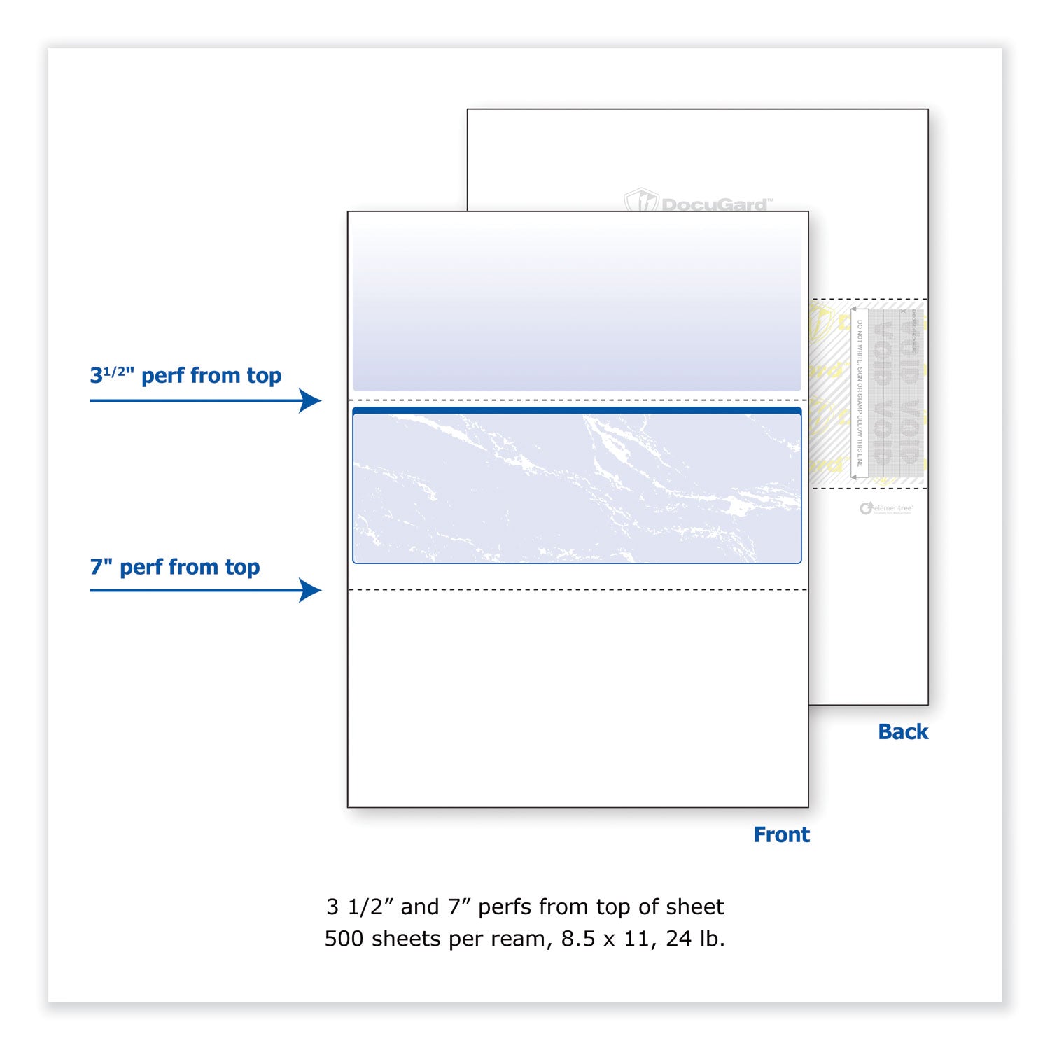 DocuGard Security Business Checks - Letter - 8 1/2" x 11" - 24 lb Basis Weight - Smooth - Watermarked, Pantograph, Coin-reactive Ink, Microtext Printing, Security Features Listing, Perforated, Security Warning, Patterned - Marble Blue - 500 / Ream