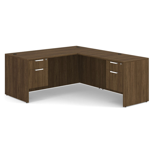 OfficeSource Laminate Double 3/4 Hanging Pedestal "L" Desk - 66" x 30" - Modern Walnut