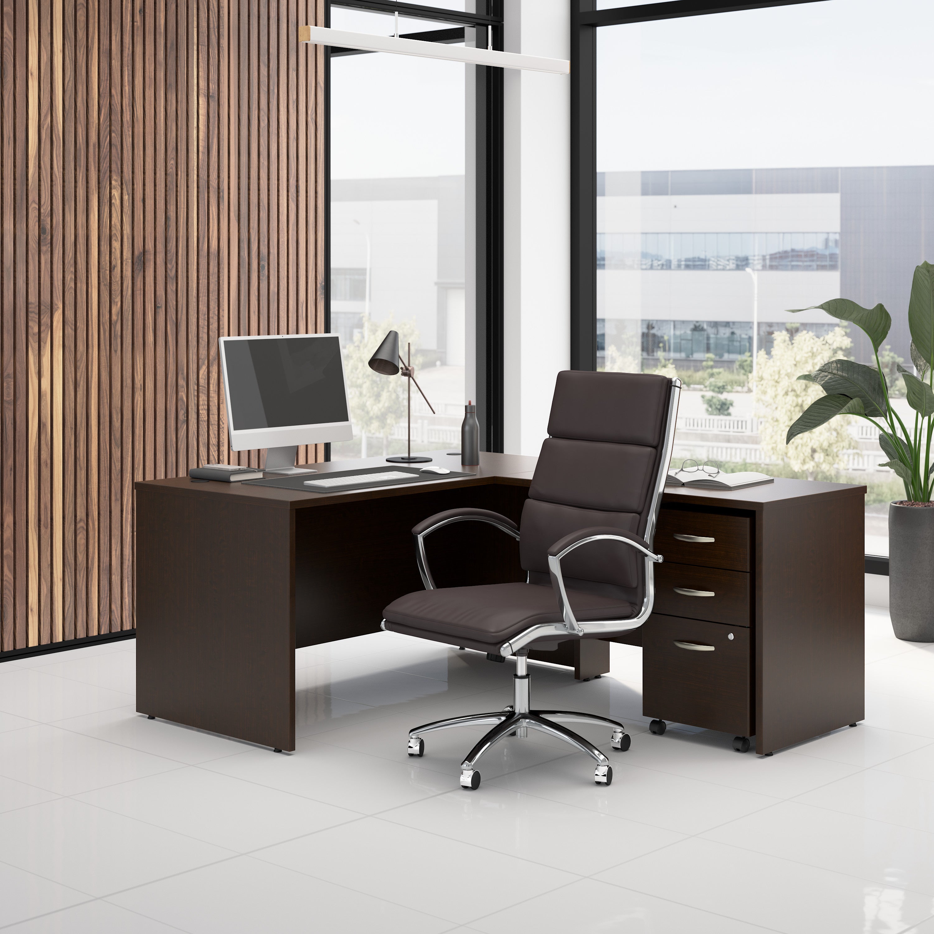 Bush Business Furniture Series C 60W L Shaped Desk with 42W Return and Mobile File Cabinet in Mocha Cherry - 59.45" Width x 71.02" Depth x 29.84" Height