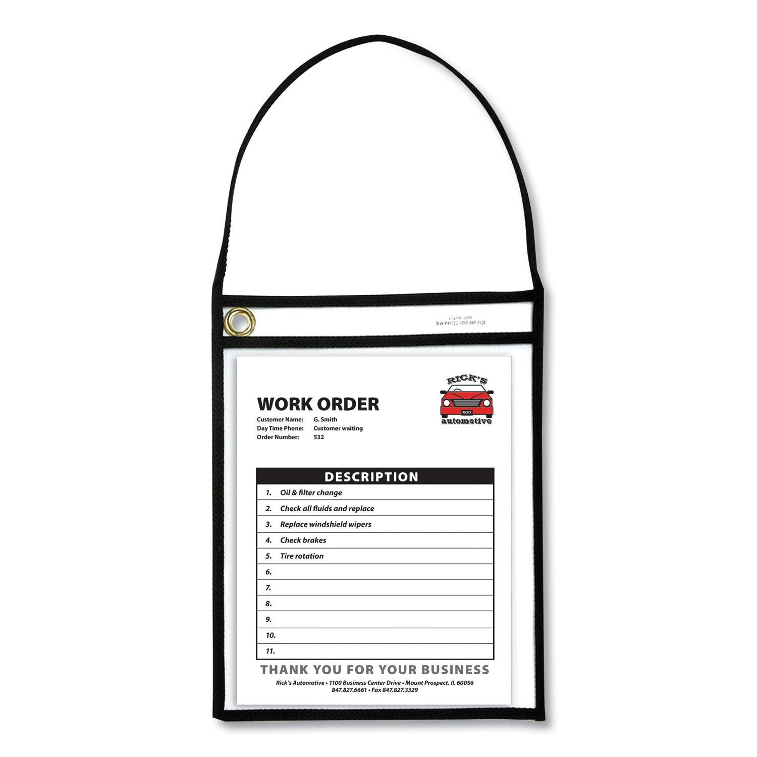Shop Ticket Holder With Strap, Black, Stitched, Both Sides Clear, 9" x 12", Box of 15