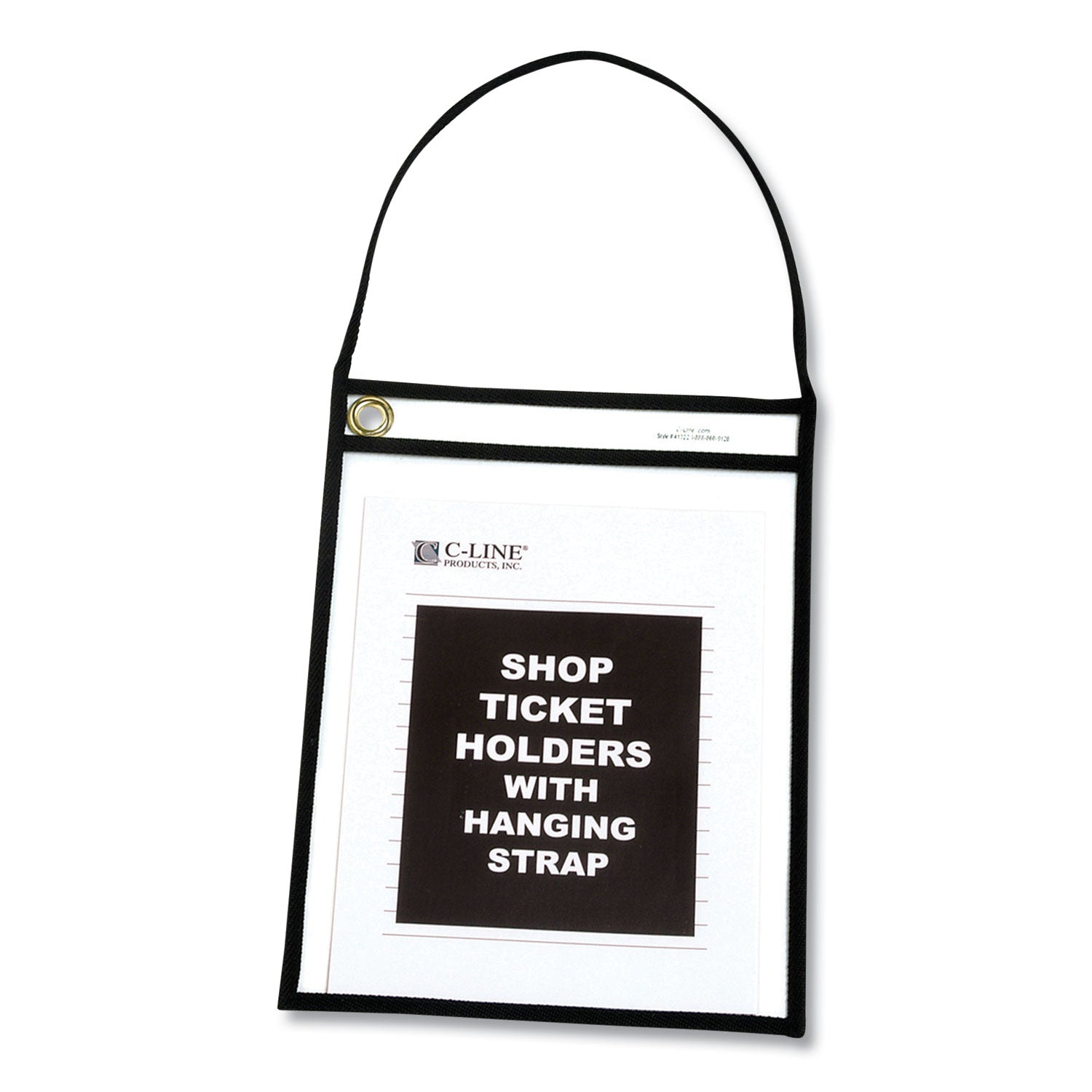 Shop Ticket Holder With Strap, Black, Stitched, Both Sides Clear, 9" x 12", Box of 15
