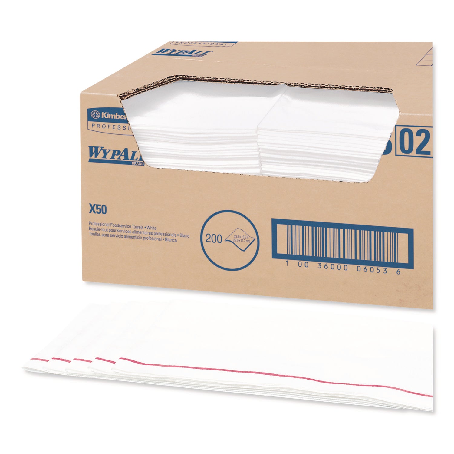 Wypall Critical Clean Foodservice Cloths, Quarter-fold, 12.50" x 23.50", White, Hydroknit, 1 Carton