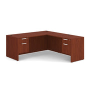 OfficeSource Laminate Double 3/4 Hanging Pedestal ''L'' Desk - 71'' x 30'' - Java