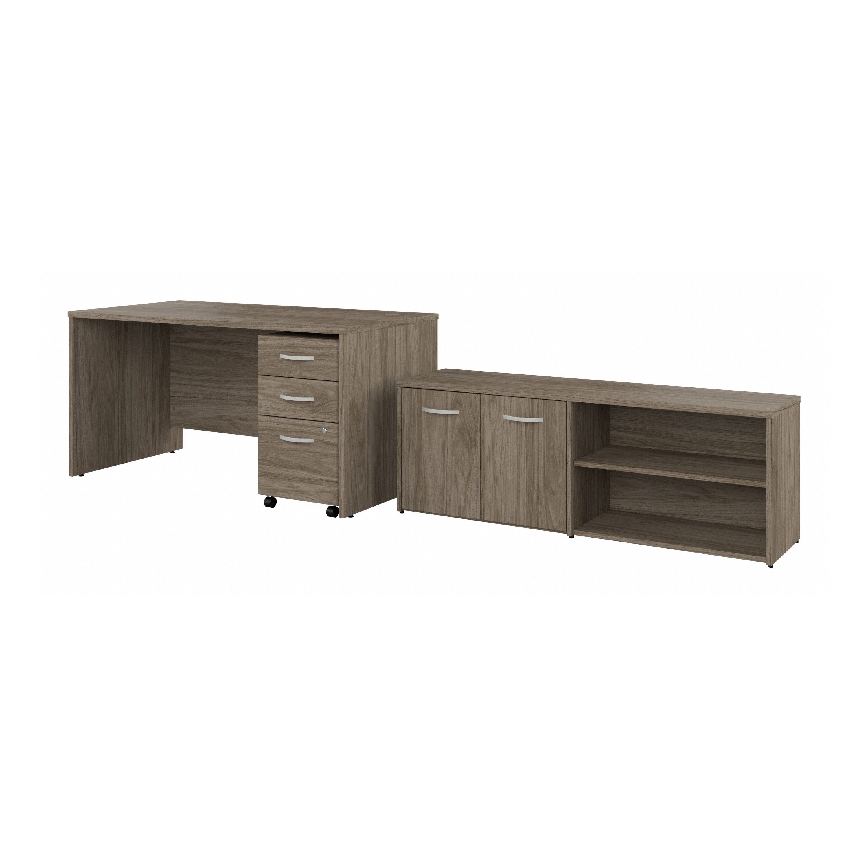 Bush Business Furniture Studio C 60W x 30D Office Desk with Storage Return and Mobile File Cabinet in Modern Hickory - 59.45" Width x 29.37" Depth x 29.84" Height