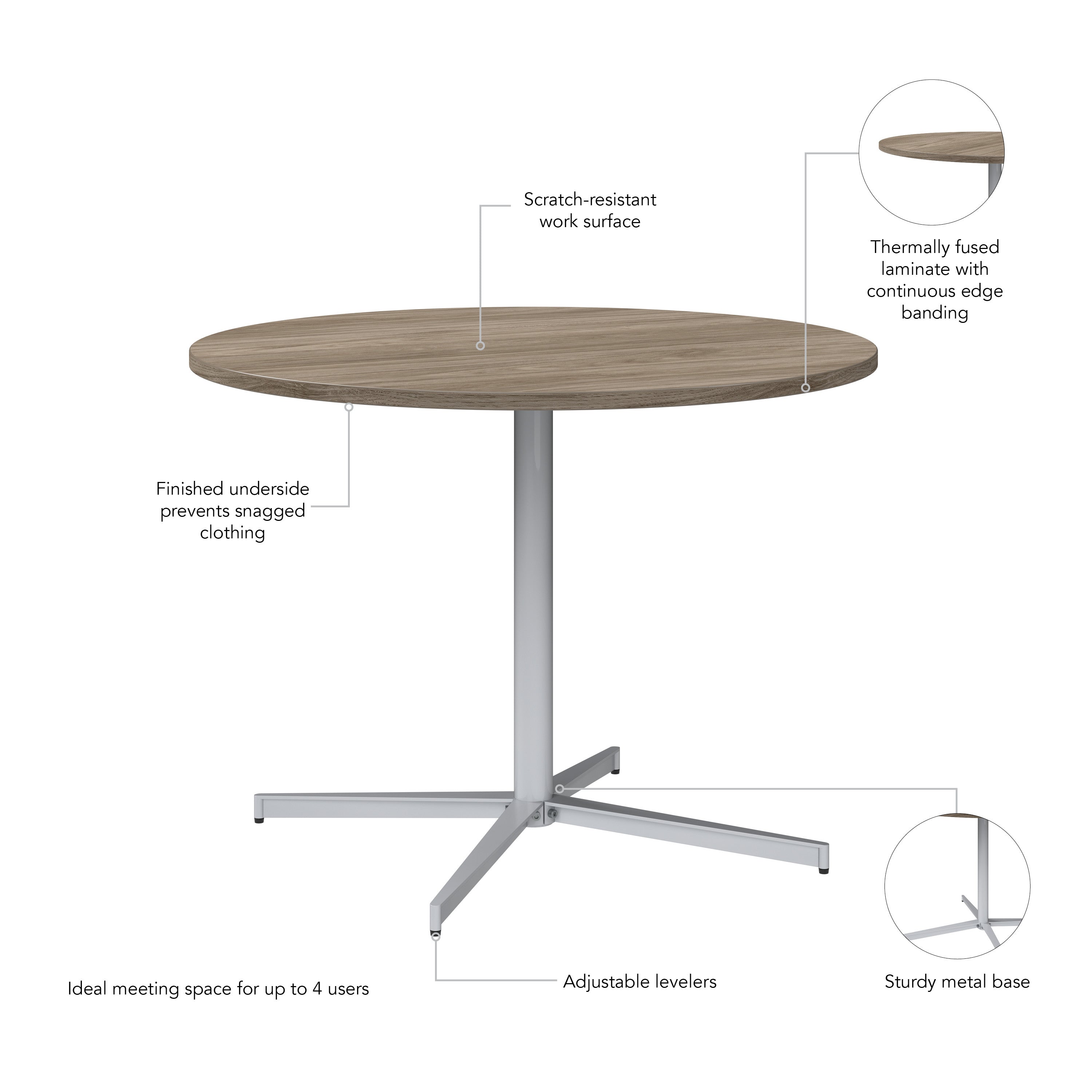 Bush Business Furniture 42-inch Round Conference Table with Metal Base in Modern Hickory - 41.38" Width x 41.38" Depth x 30.33" Height