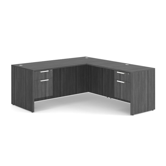 OfficeSource Laminate Double 3/4 Hanging Pedestal ''L'' Desk - 71'' x 30'' - Coastal Gray