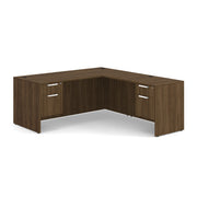 OfficeSource Laminate Double 3/4 Hanging Pedestal ''L'' Desk - 71'' x 30'' - Modern Walnut