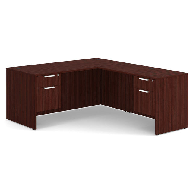 OfficeSource Laminate Double 3/4 Hanging Pedestal ''L'' Desk - 71'' x 36'' - Mahogany