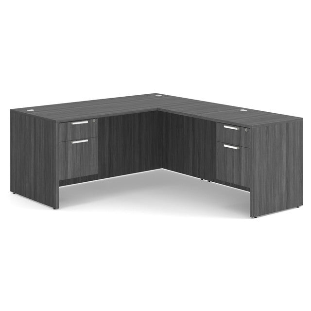 OfficeSource Laminate Double 3/4 Hanging Pedestal ''L'' Desk - 71'' x 36'' - Coastal Gray