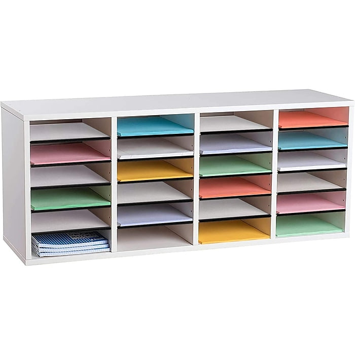 Wood Adjustable 24 Compartment Literature Organizer, White 2 Pack