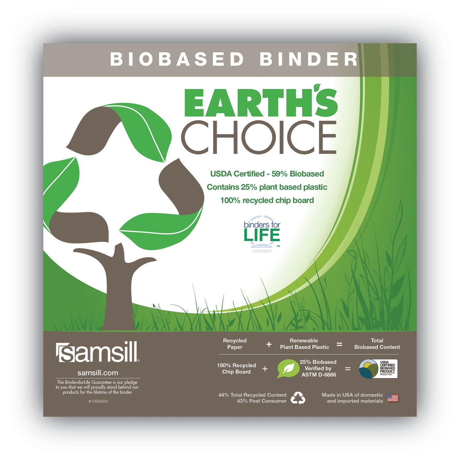 Samsill Earth's Choice Plant-based View Binders, 2" Capacity, Letter Size, 3 Round Rings, 2 Internal Pockets, Lime, Recycled, Durable, Clear Overlay, 2 Pack