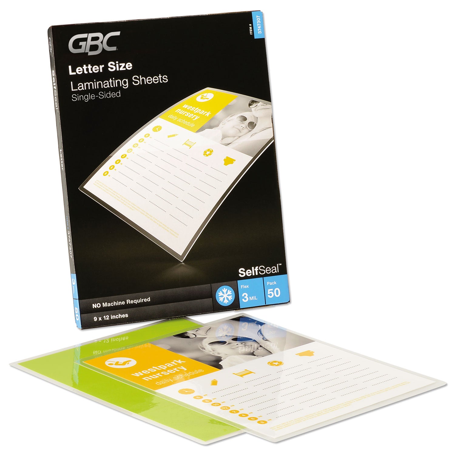 Sheet Size Supported: Letter 8.50" Width x 11" Length - Laminating Pouch/Sheet Size: 9" Width x 12" Length x 3 mil Thickness - Glossy - for Document, Photo - Self-adhesive, Easy Peel, Flexible, Wear Resistant, Tear Resistant - Clear - 1 Pack