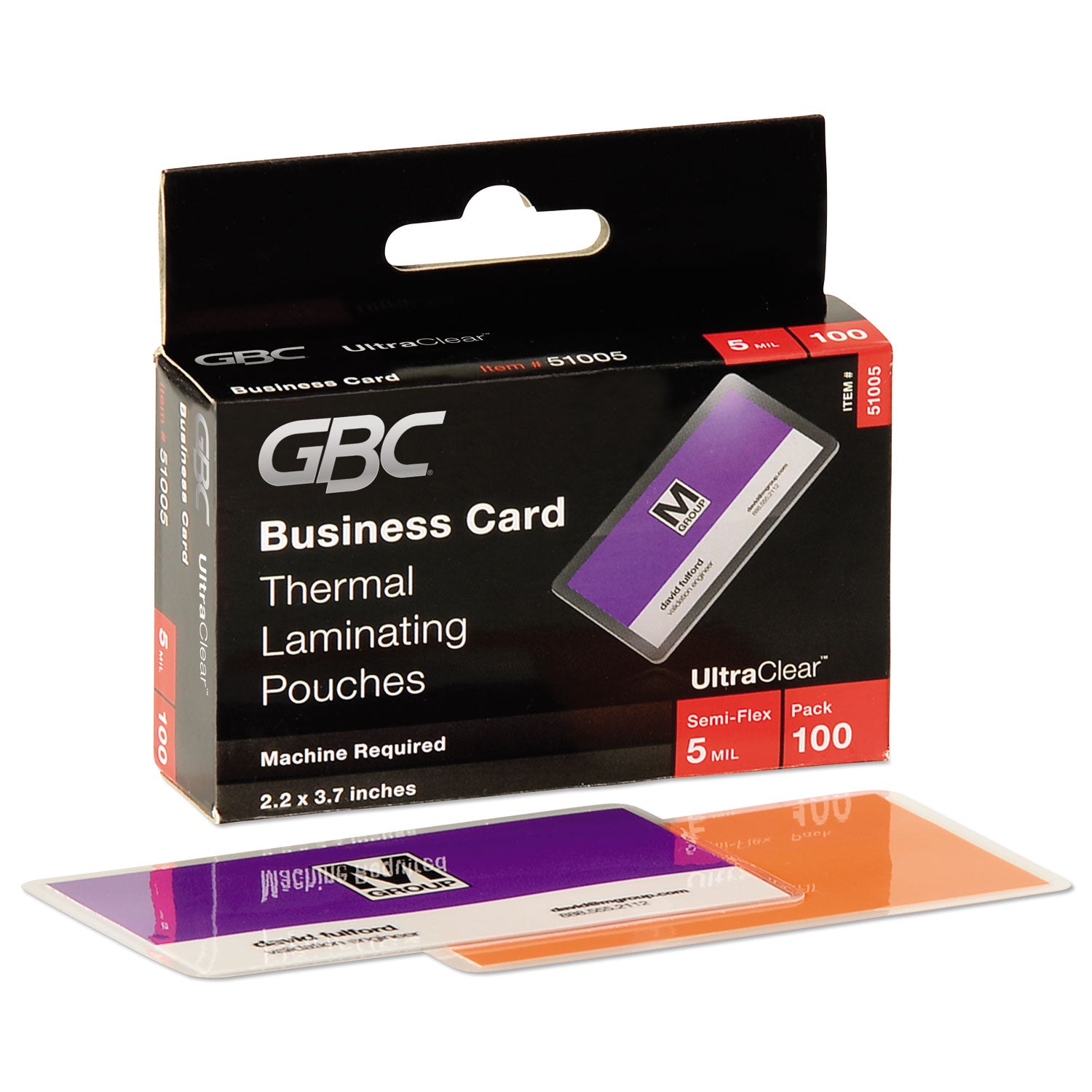 GBC Ultra Clear Thermal Laminating Pouches - Laminating Pouch/Sheet Size: 2.19" Width x 3.69" Length x 5 mil Thickness - Glossy - for Business Card - Wear Resistant, Tear Resistant - Clear - 100 / Box