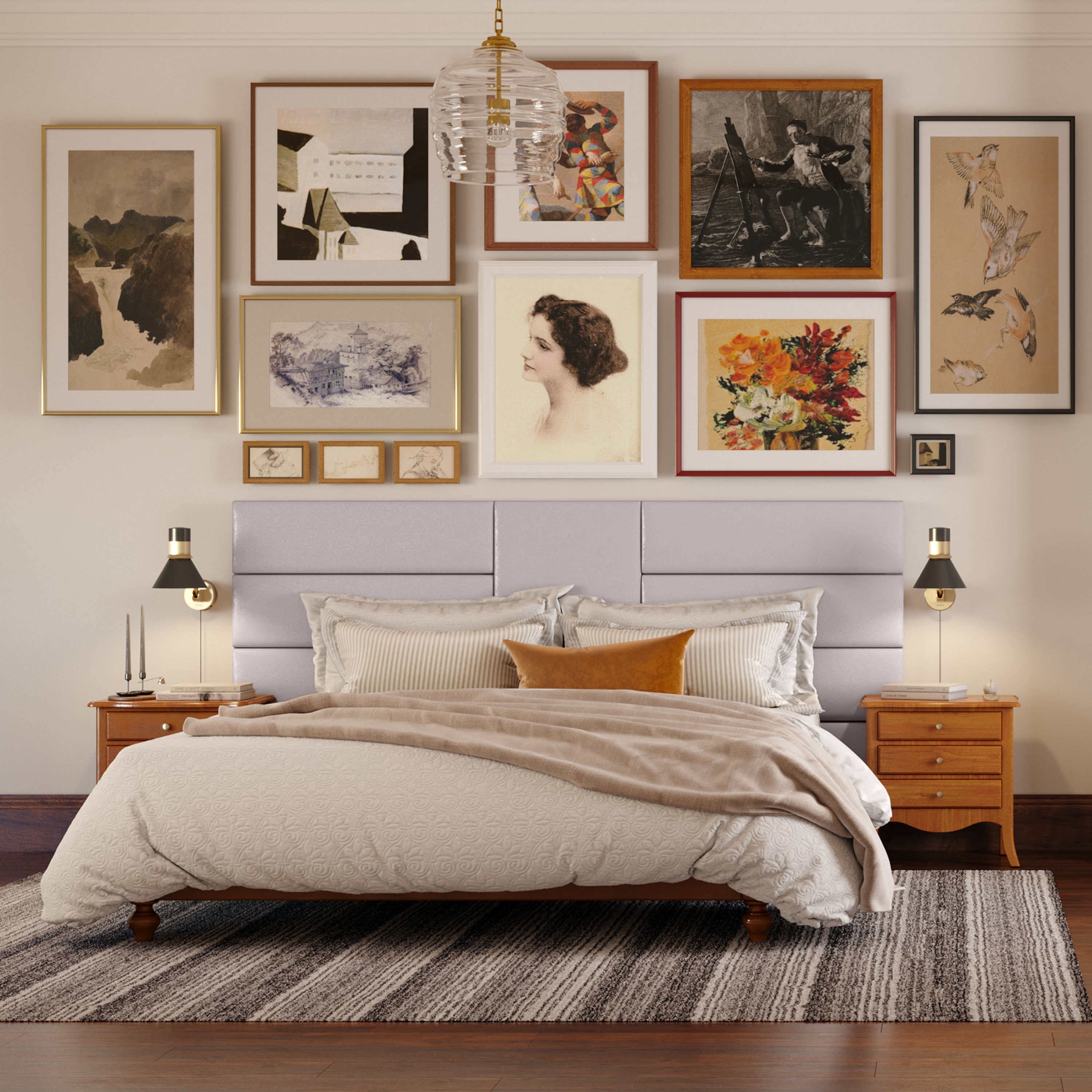Jaxx Panelist Modern Padded Headboard – Set of 4 Wall Mounted Panels (Each 11.25" x 30") - Queen, Vegan Leather, Arctic Fox