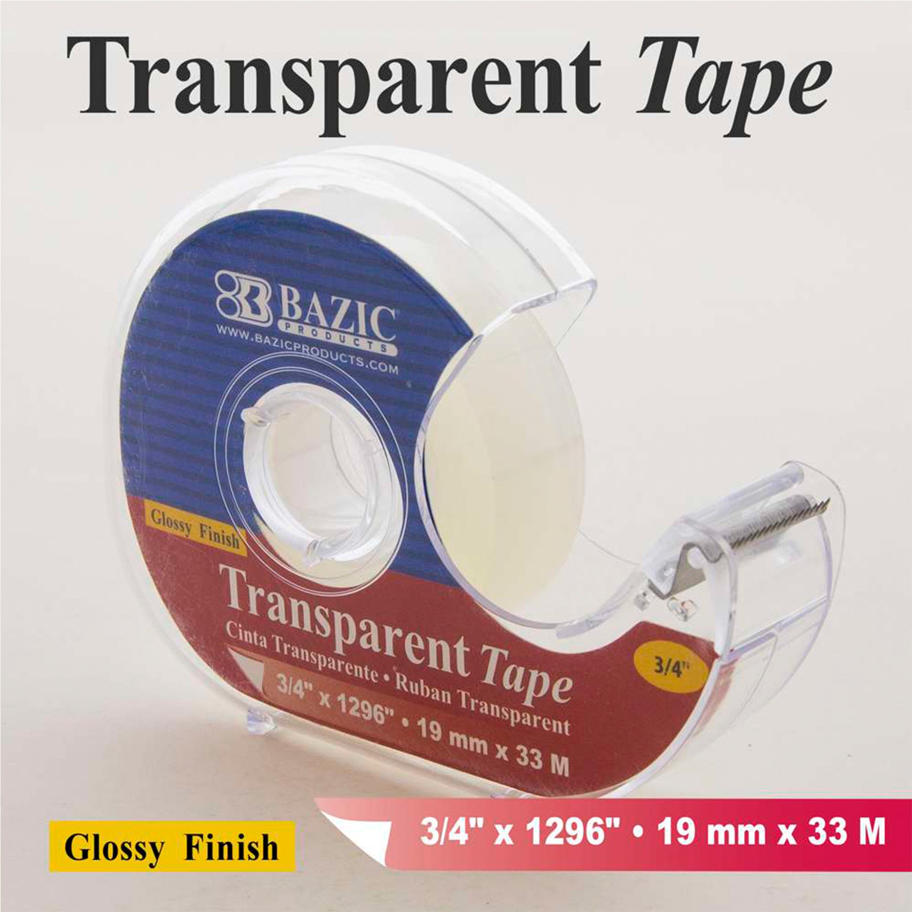 Transparent Tape with Dispenser, 3/4" x 1296"