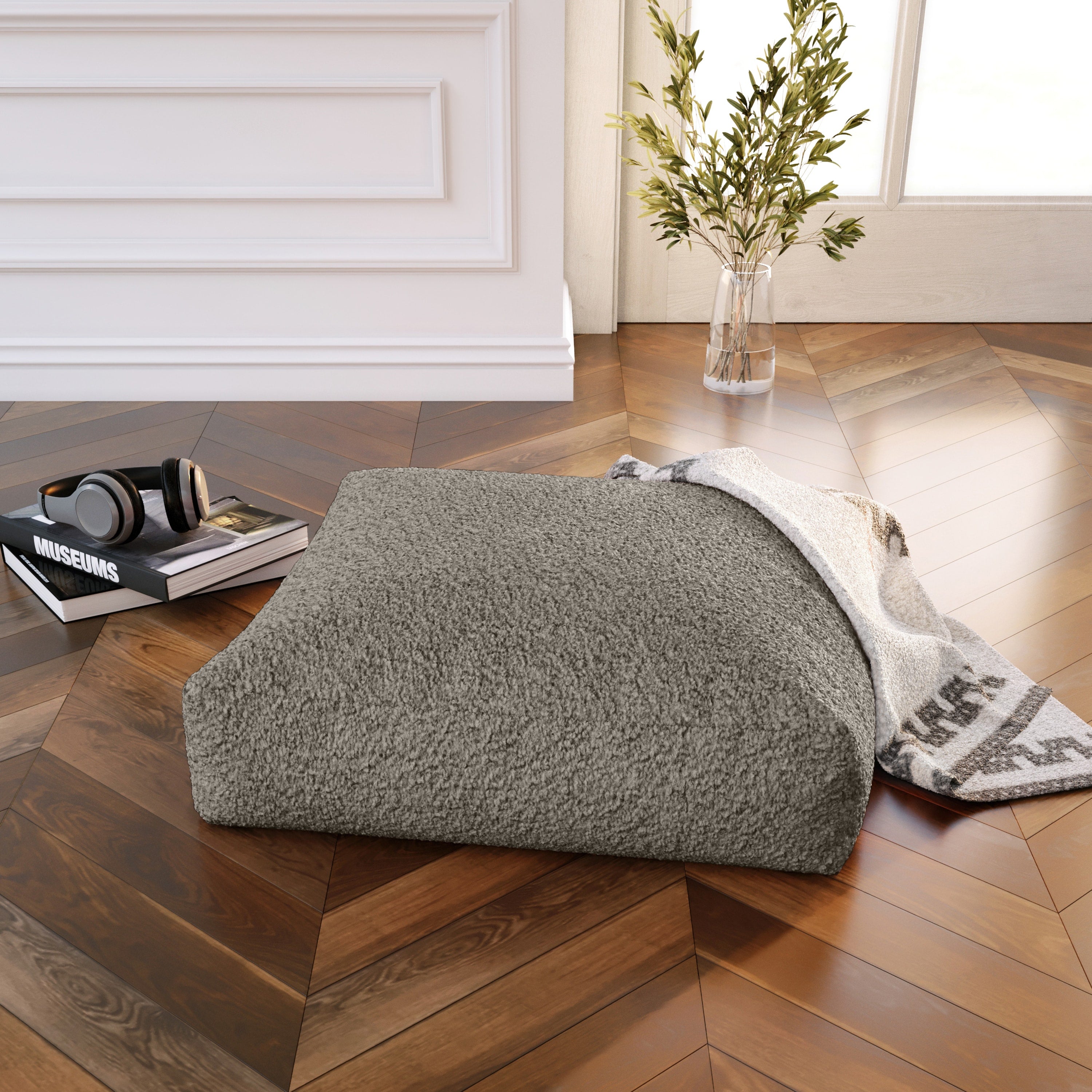 Jaxx Brio Large Décor Floor Pillow/Meditation Yoga Cushion, Shearling Faux Lamb, Smoke