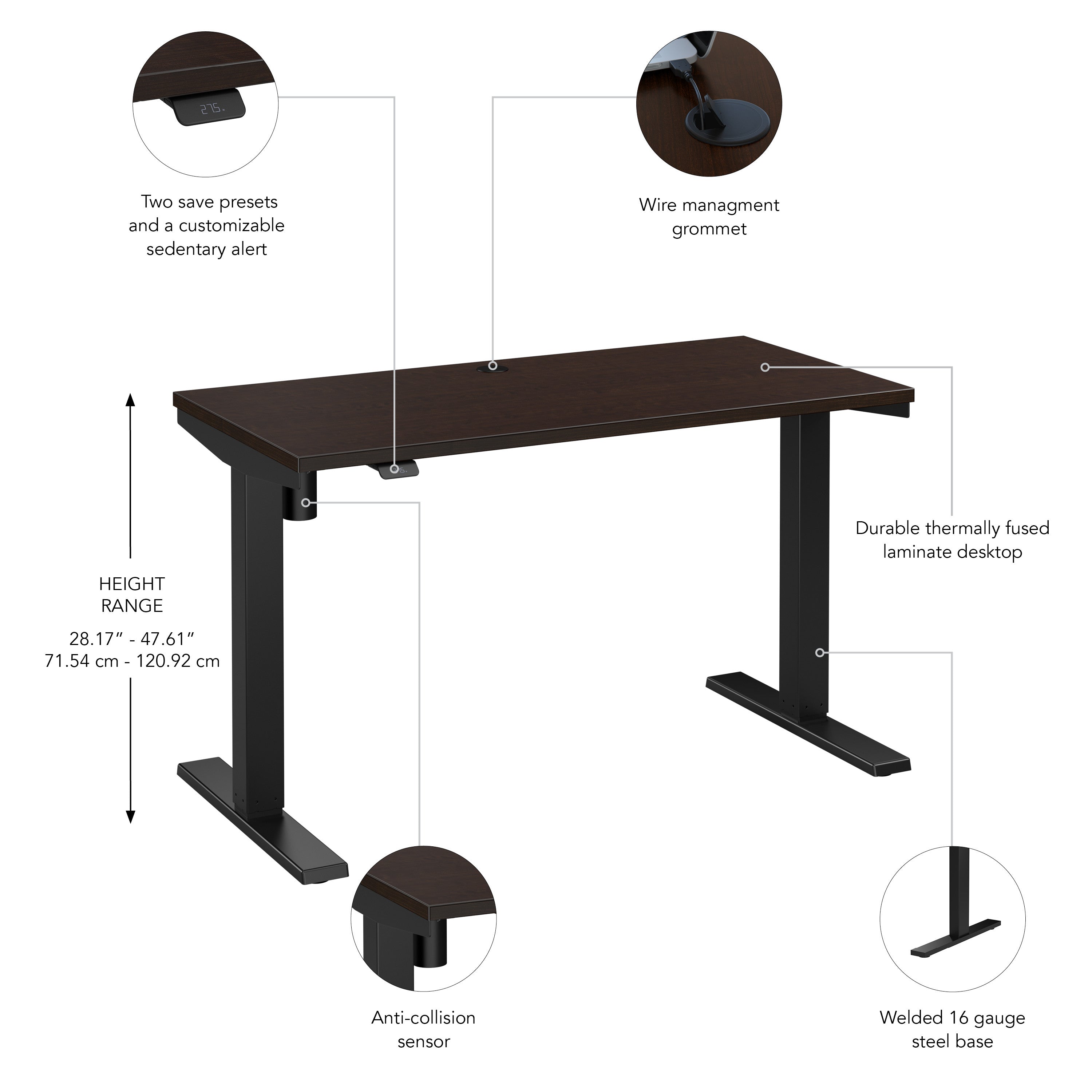 Bush Business Furniture Move 40 Series 48W x 24D Electric Height Adjustable Standing Desk in Mocha Cherry with Black Base - 47.6" Width x 23.35" Depth x 28.17" Height