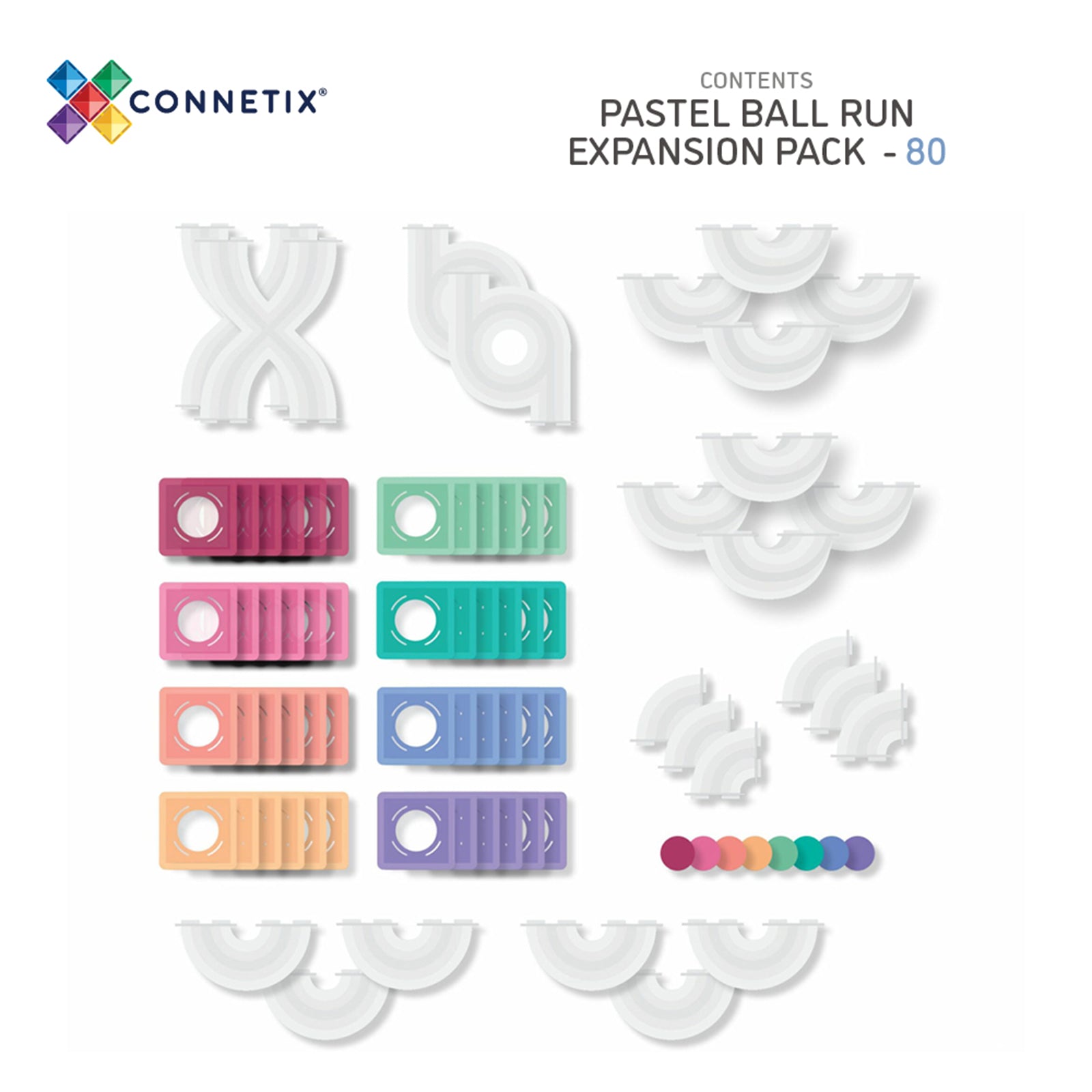 Magnetic Tiles Pastel Ball Run Expansion Pack, 80 Pieces