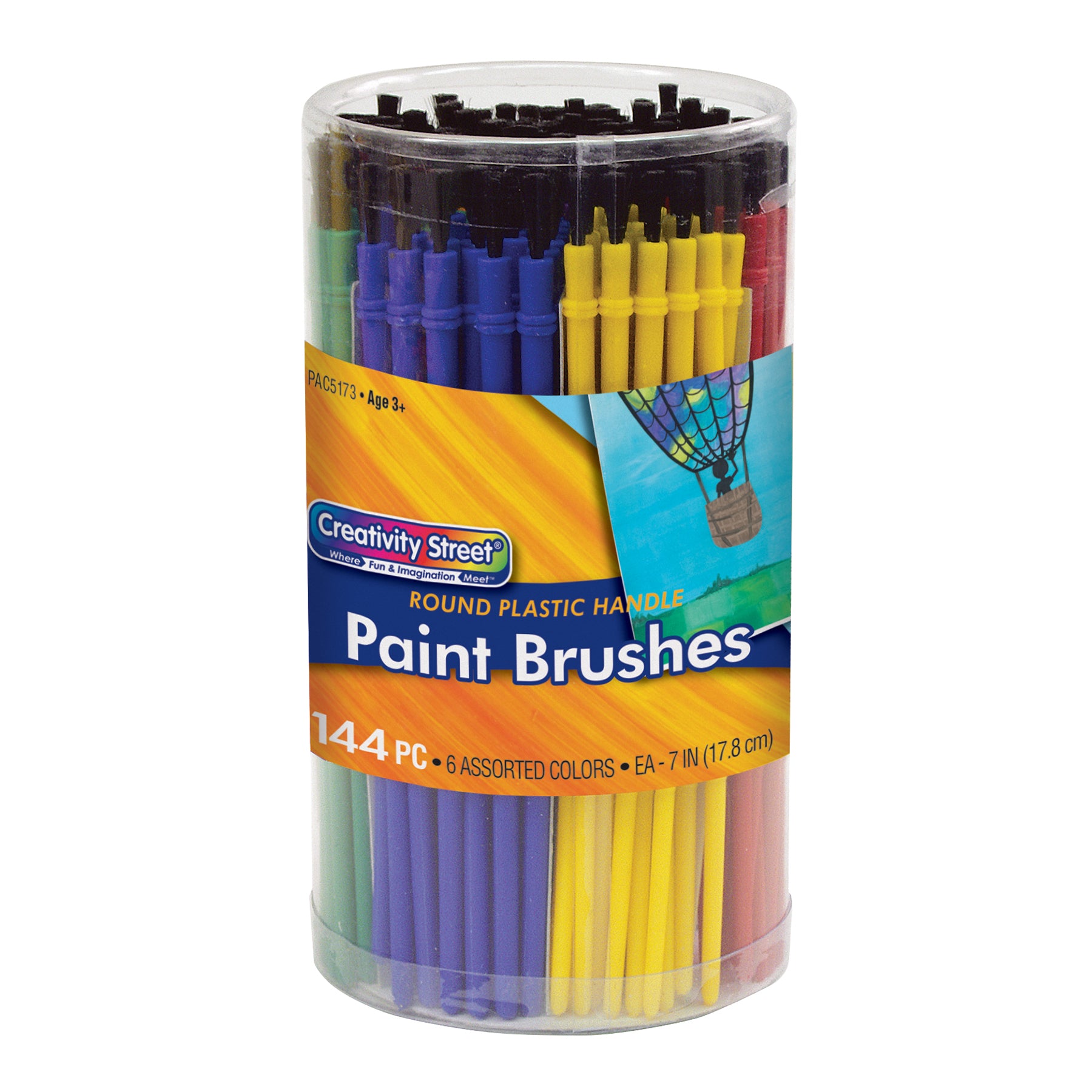 Plastic Handle Brush Classroom Pack, Economy Brushes, 7" Long, 144 Brushes