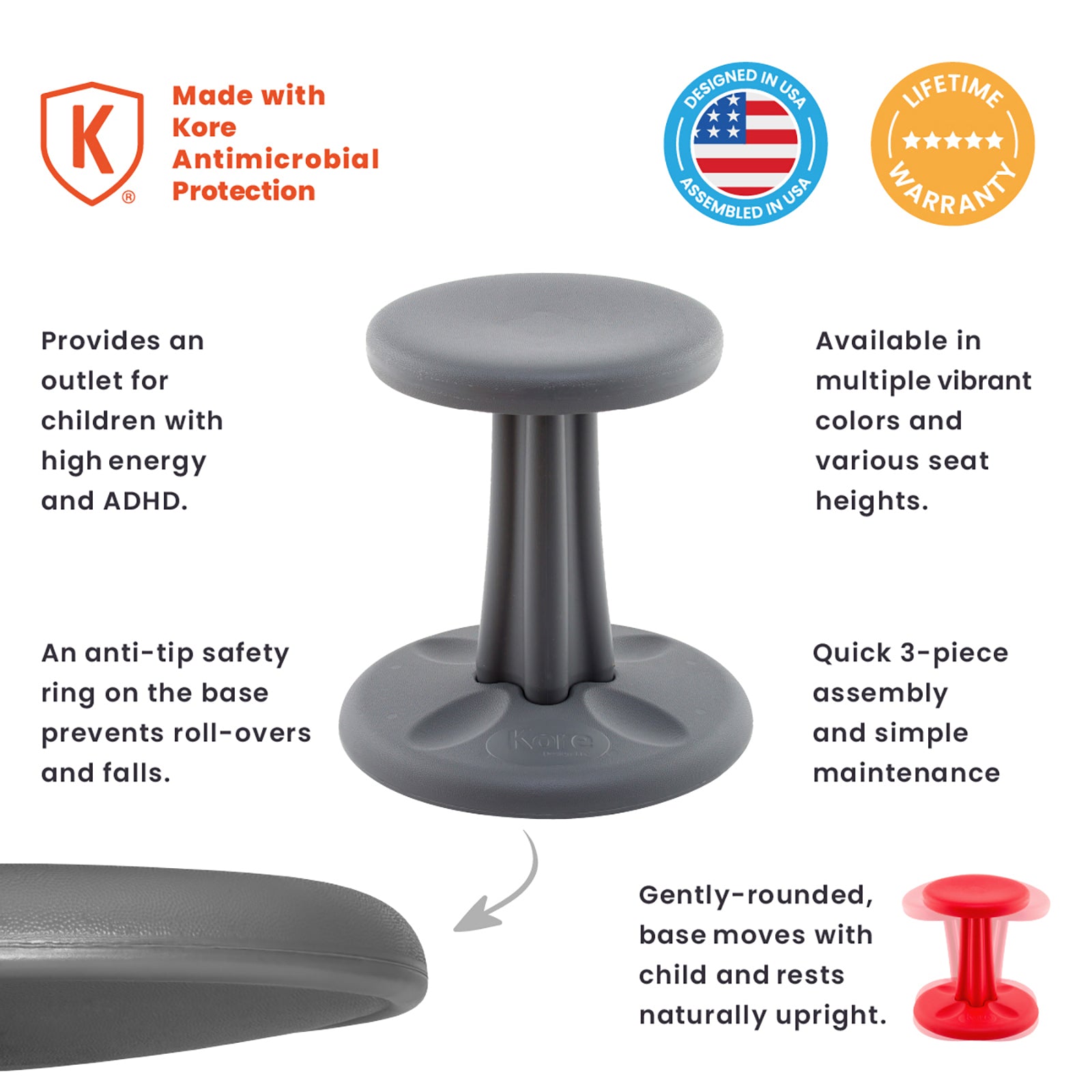 Pre-School Wobble Chair 12" Grey