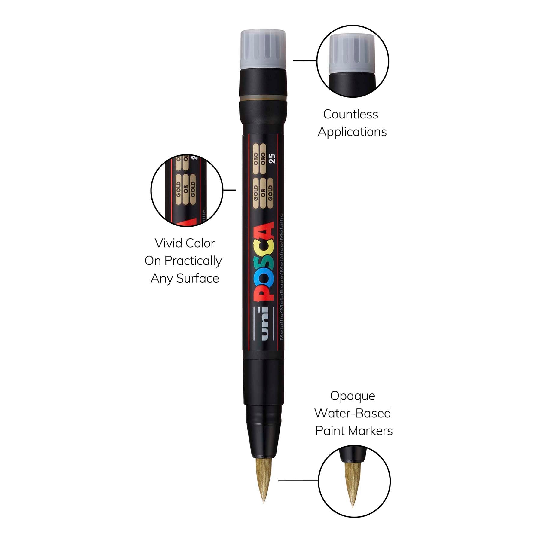 uni® POSCA PCF-350 Water-Based Paint Markers, Brush Tip (1-10mm), Gold