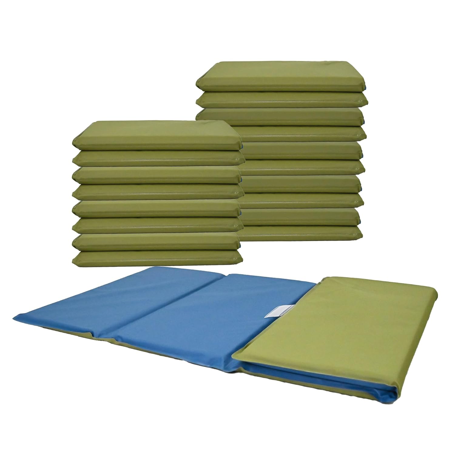 1" Angels 4 Section Folding Rest Nap Mat - Set of 10 - Sage/Deep Water Blue