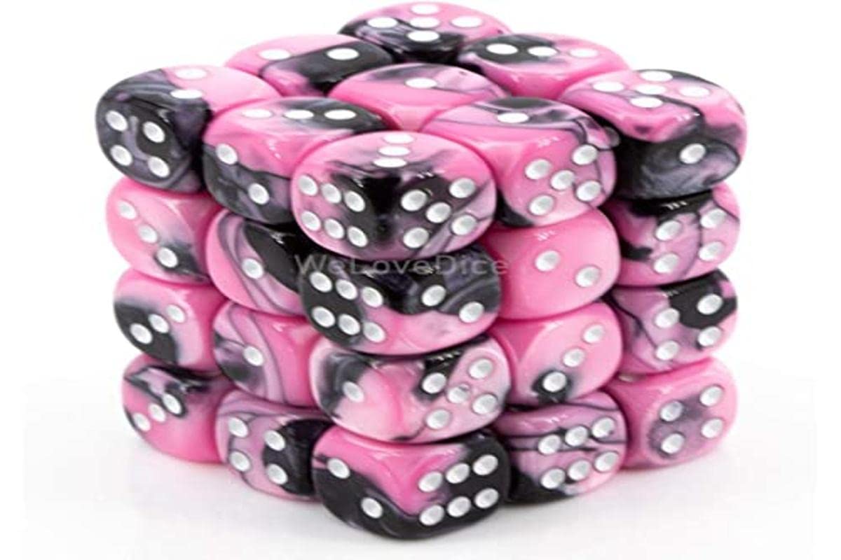 DND Dice Set-Chessex D&D Dice-12mm Gemini Black, Pink, and White Plastic Polyhedral Dice Set-Dungeons and Dragons Dice Includes 36 Dice – D6
