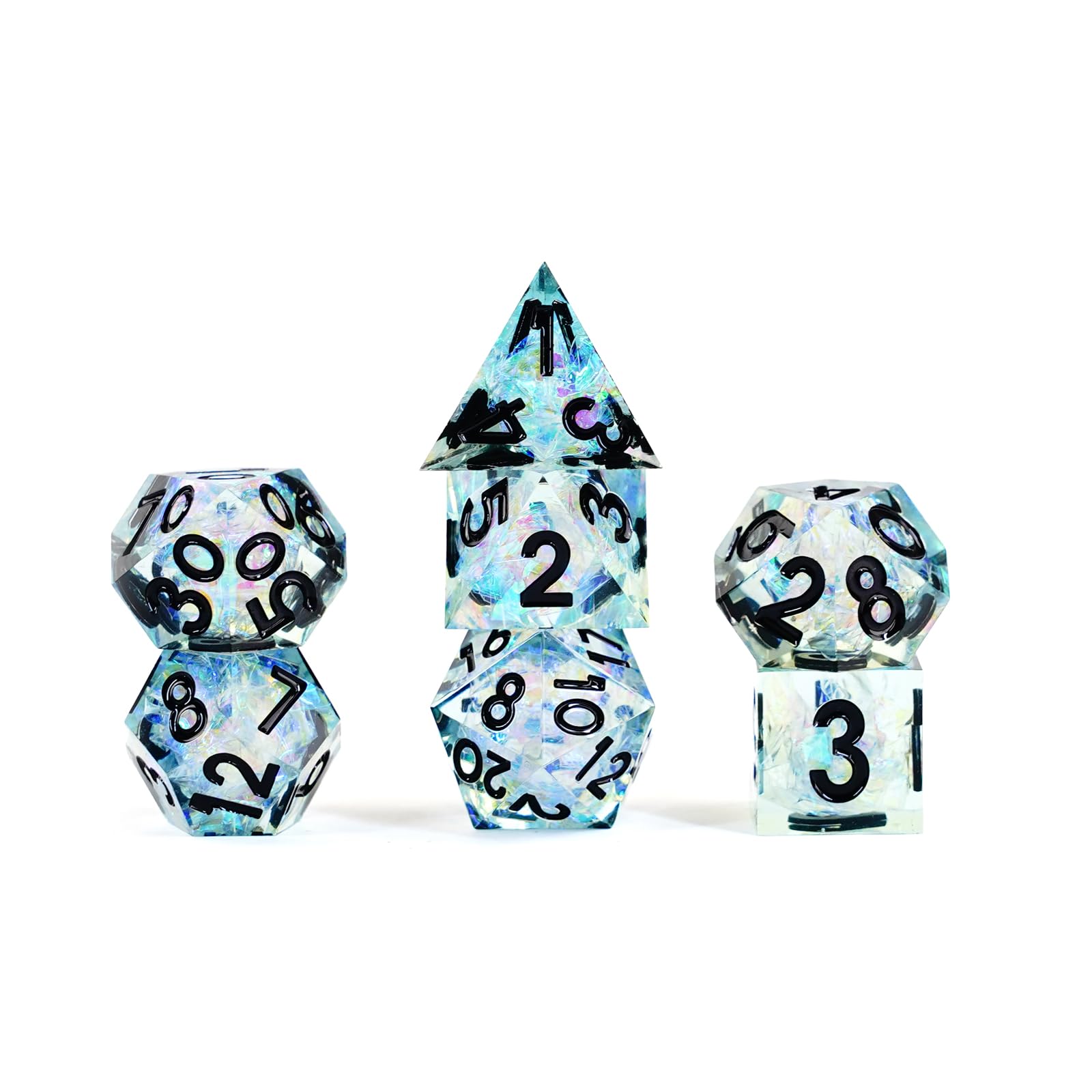Crafted Sharp-Edged Resin Dice - Frost Capture (7) by Metallic Dice Games