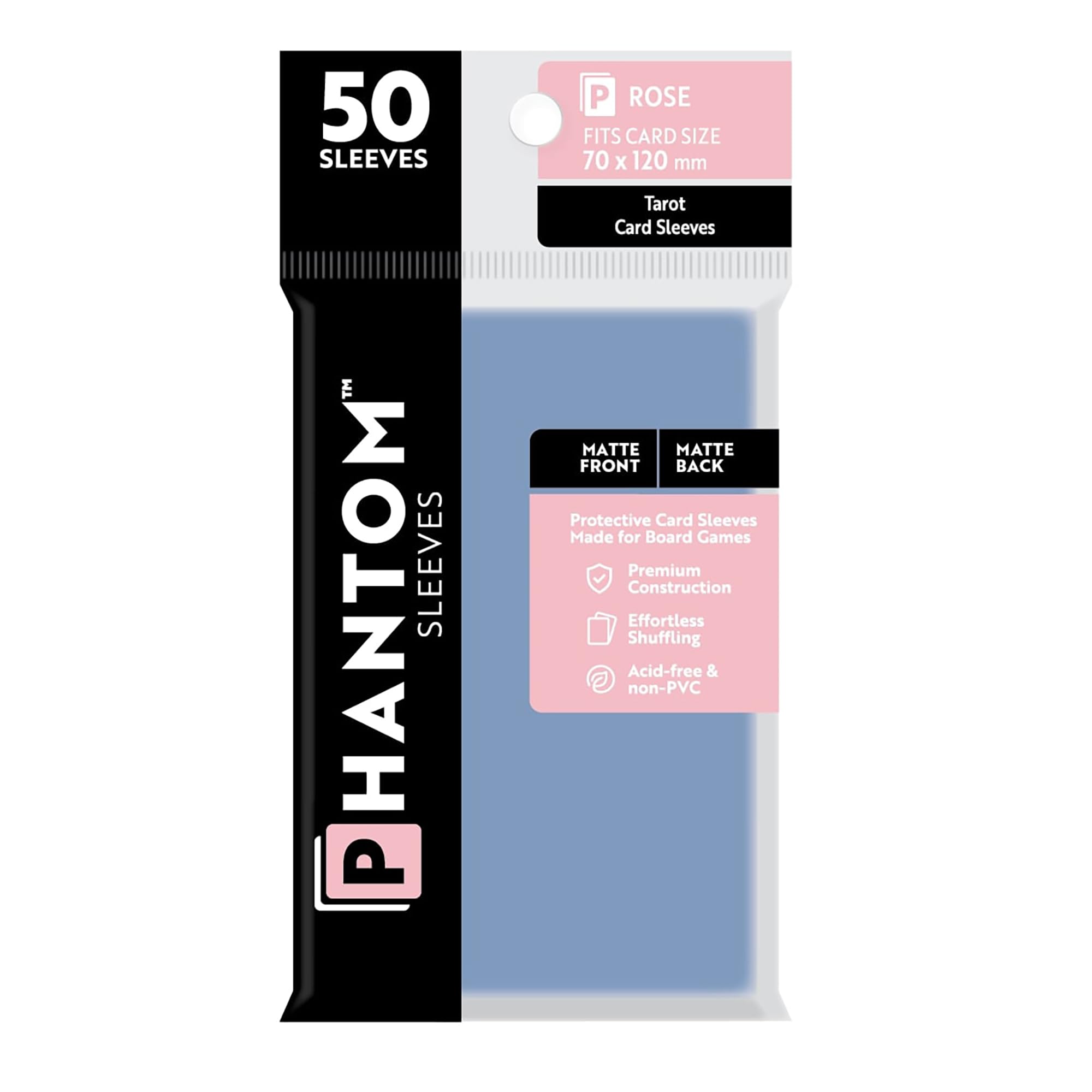 Phantom Sleeves: Rose Size 70 x 120mm: Matte Front/Back - 50 Pack - Transparent Protective Card Sleeves for Board Games, Trading Cards & Card Games