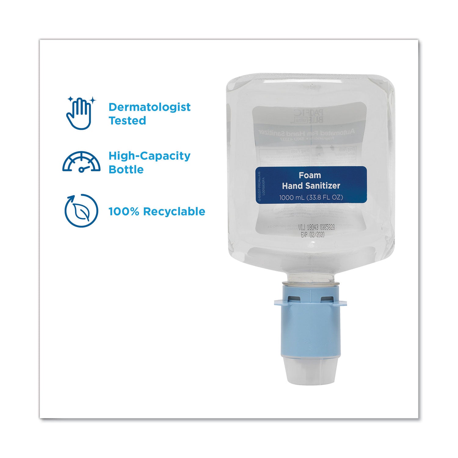Pacific Blue Ultra Hand Sanitizer Foam Refill - 1.06 quart - Touchless Dispenser - Kill Germs - Hand - Moisturizing - Clear - Bio-based, Dye-free, Fragrance-free - 3 / Carton