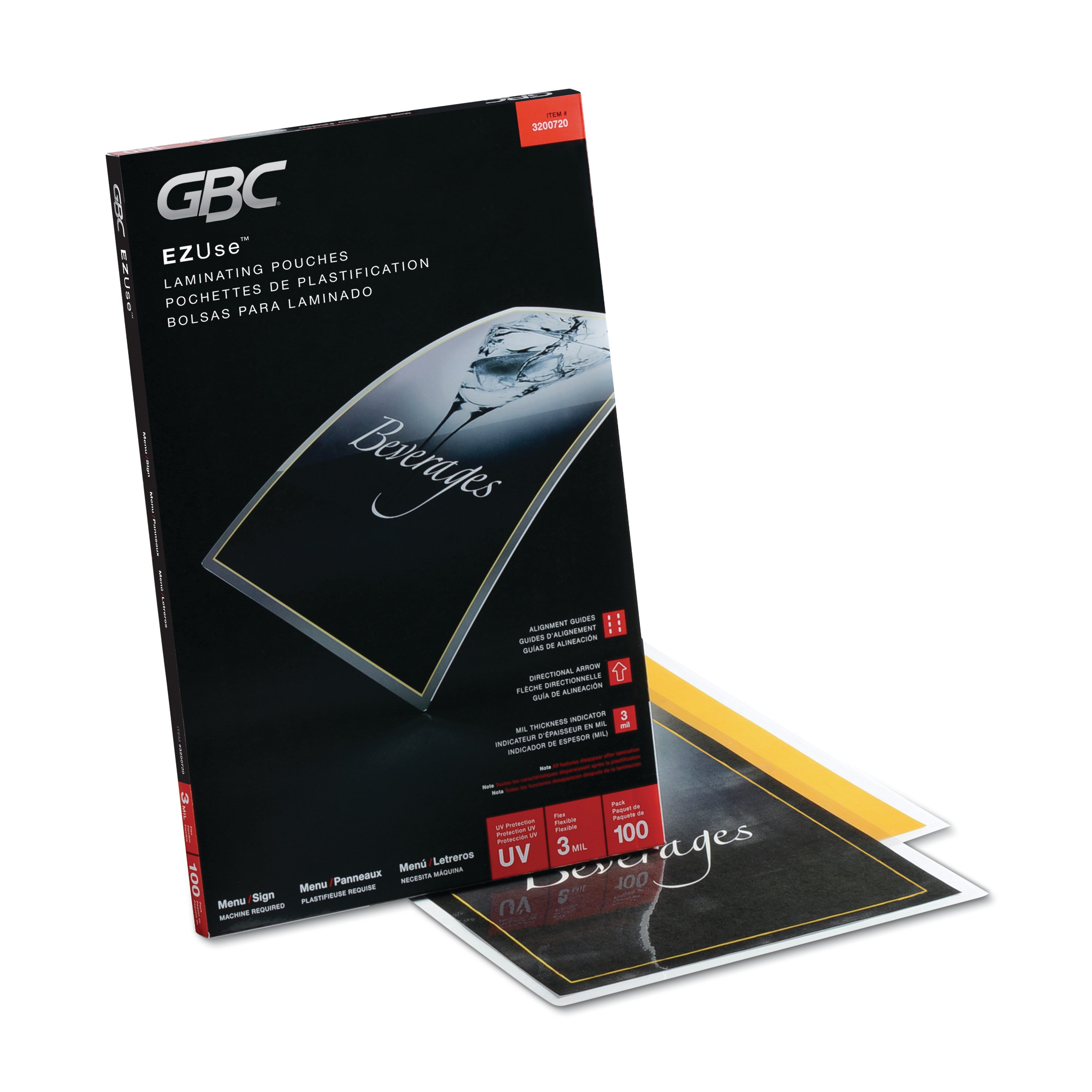 GBC Fusion EZUse Laminating Pouches - Sheet Size Supported: Menu - Laminating Pouch/Sheet Size: 3 mil Thickness - Glossy - for Document - UV Resistant, Durable, Fade Resistant - Clear - 100 / Box