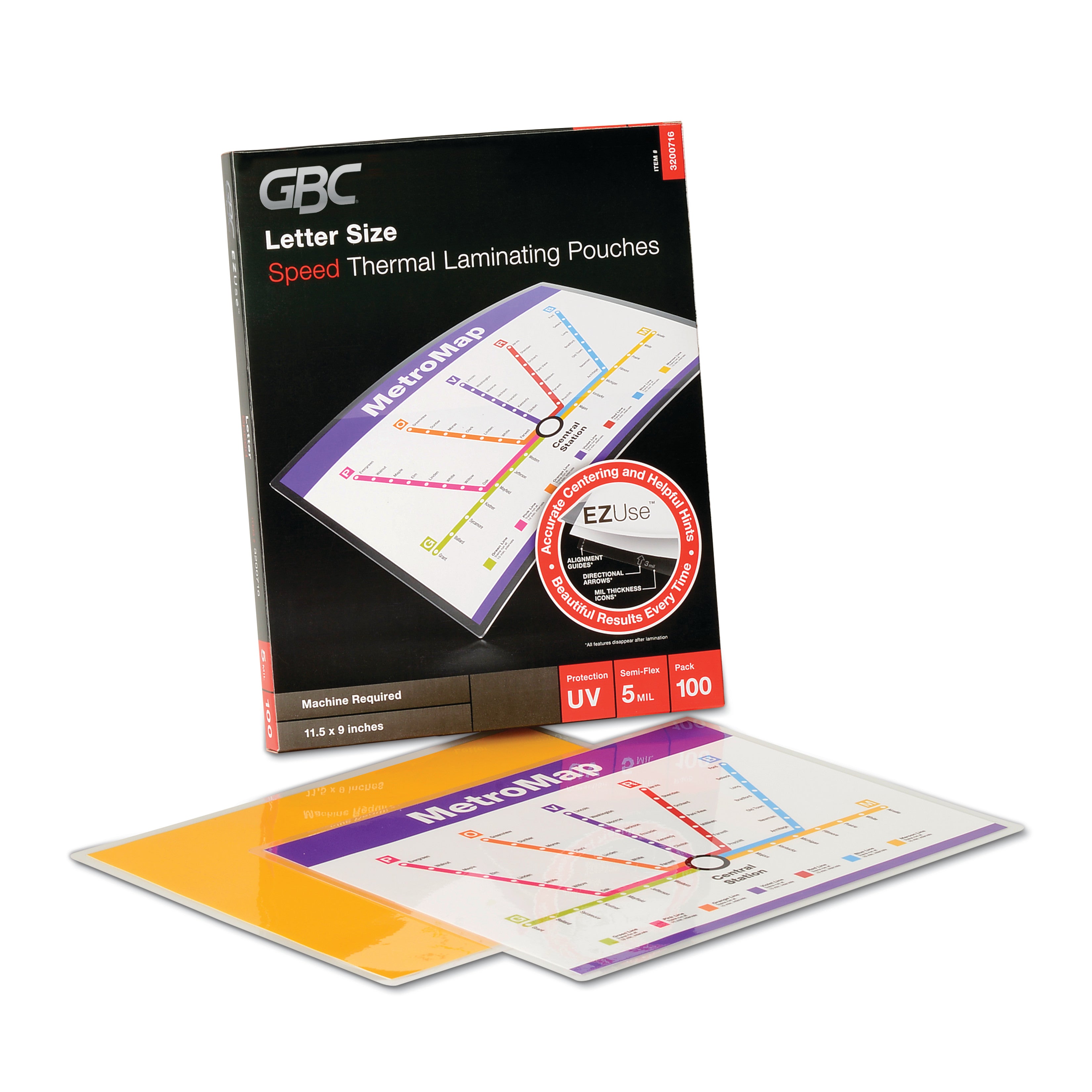 GBC Fusion EZUse Laminating Pouches - Sheet Size Supported: Letter - Laminating Pouch/Sheet Size: 8.50" Width x 11" Length x 5 mil Thickness - Glossy - for Document - UV Resistant, Fade Resistant - Clear - 100 / Box
