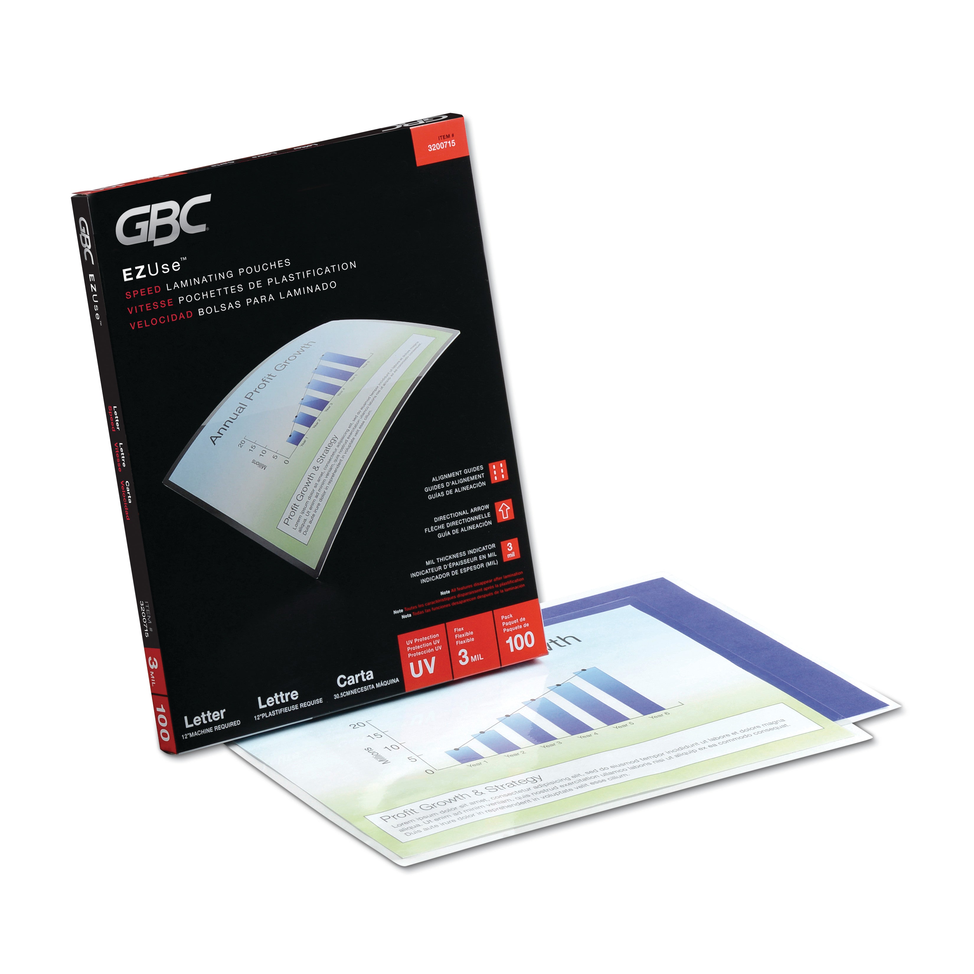 GBC Fusion EZUse Laminating Pouches - Sheet Size Supported: Letter - Laminating Pouch/Sheet Size: 8.50" Width x 11" Length x 3 mil Thickness - Glossy - for Document - UV Resistant, Fade Resistant - Clear - 100 / Box