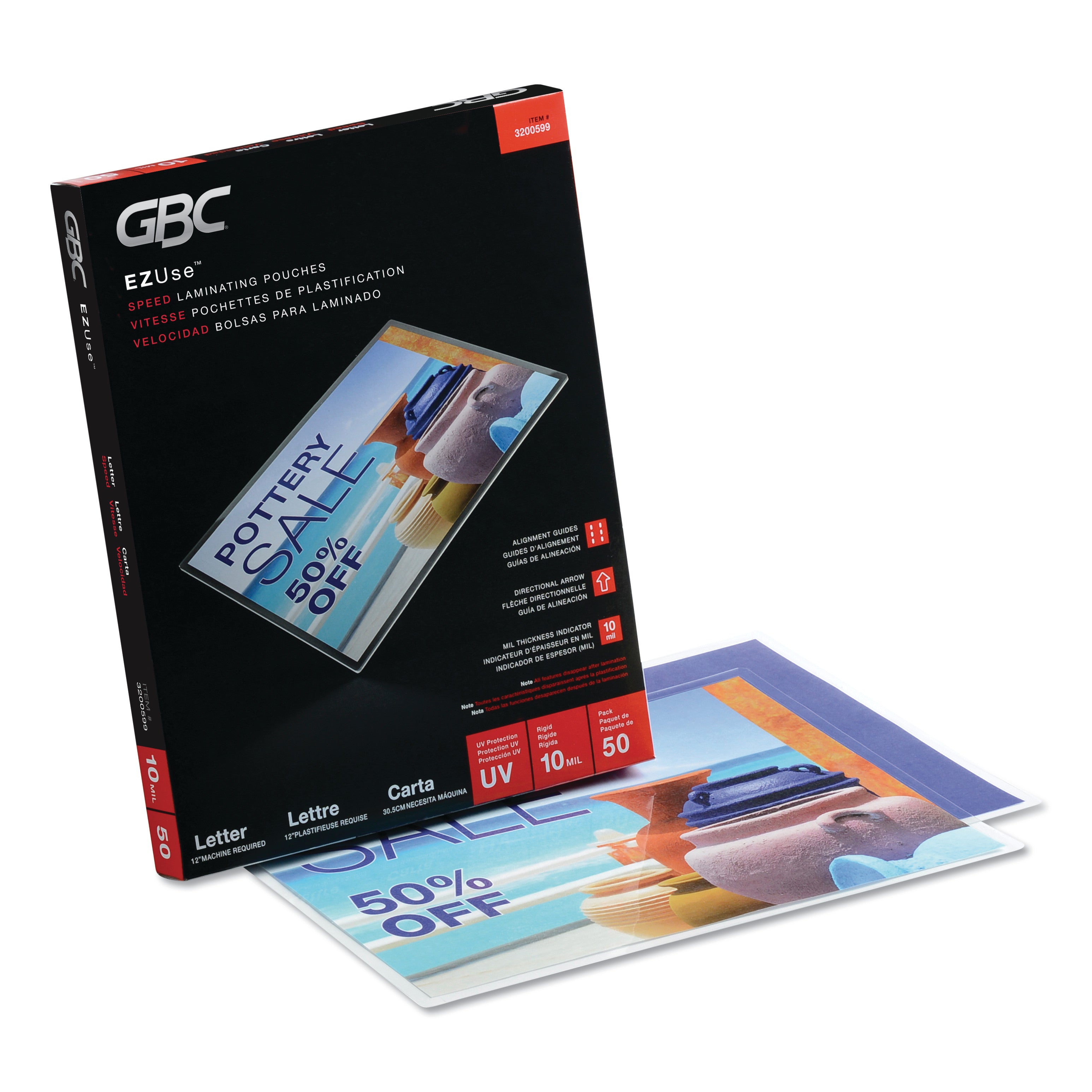 GBC Fusion EZUse Laminating Pouches - Sheet Size Supported: Letter - Laminating Pouch/Sheet Size: 8.50" Width x 11" Length x 10 mil Thickness - Glossy - for Document - UV Resistant, Fade Resistant - Clear - 50 / Box